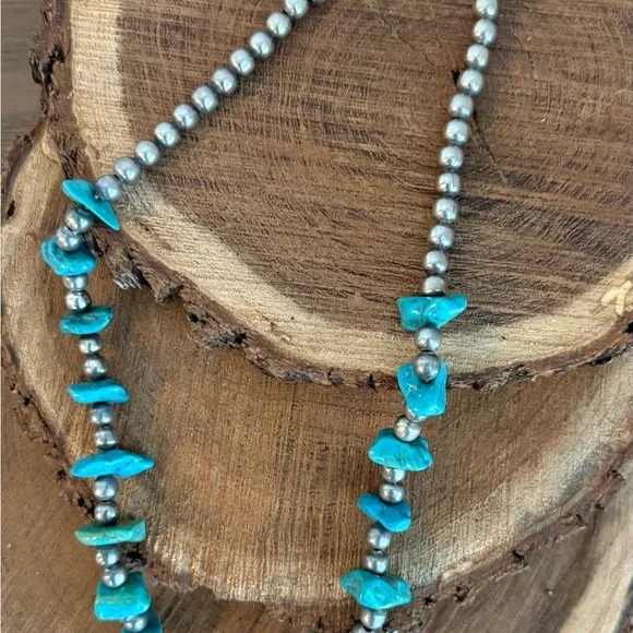 Native American Style Turquoise and Sterling Silver Necklace - Picture 3 of 11